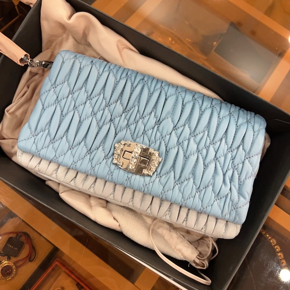 Miu Miu Quilted Blue and Gray Clutch - Picture 7 of 11